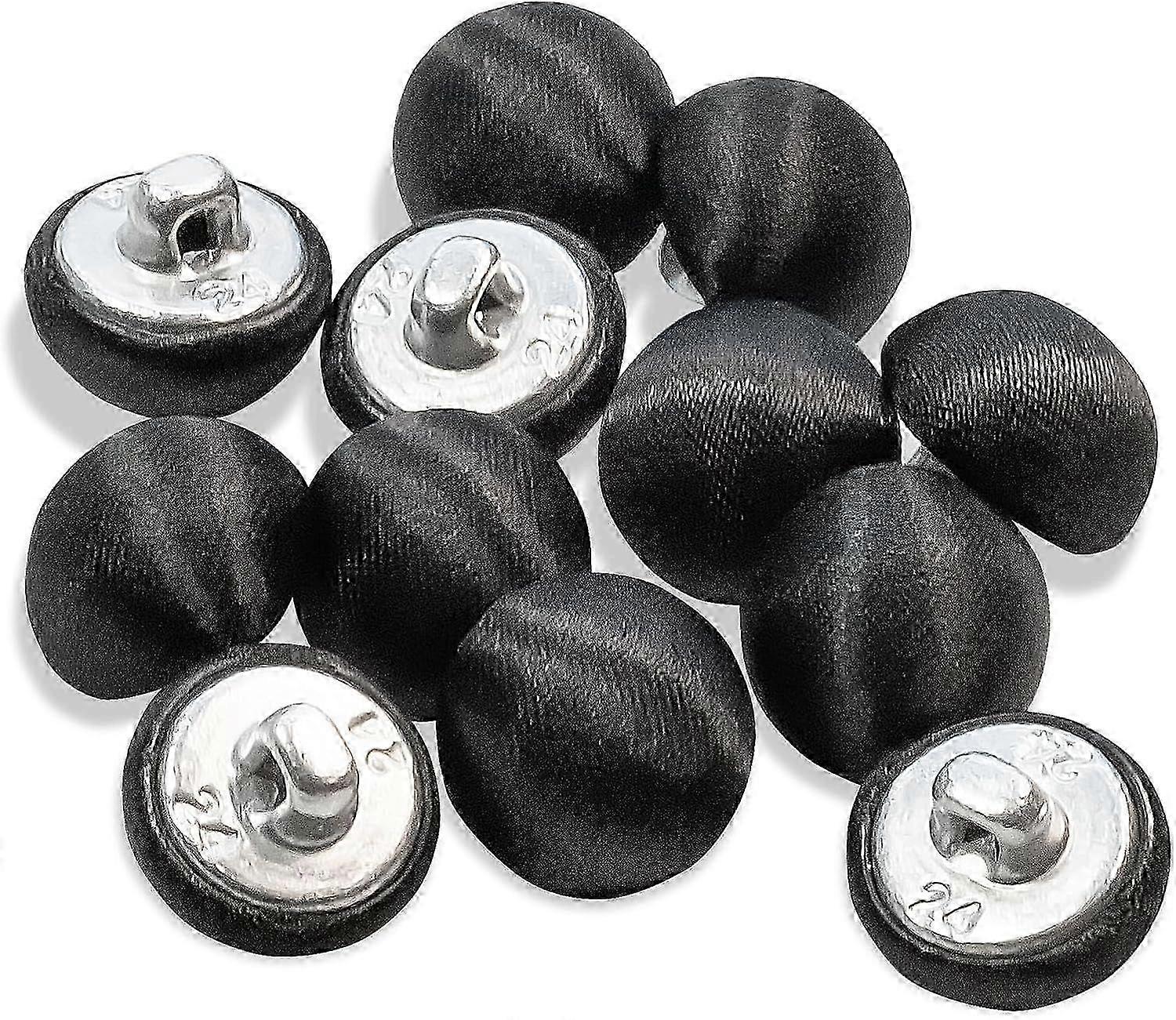 2025 Pack of 12 Black Tuxedo Buttons 24L Shank 0.6 Inch for Craft Suit Sewing - Satin Covered