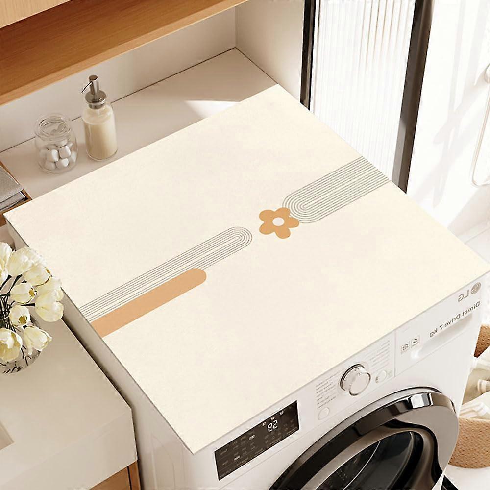 Washing Machine Pad 50x50cm, Non-Slip Absorbent Mat, Quick-Drying Nordic Design for Kitchen and Fridge, Orange Flower Pattern