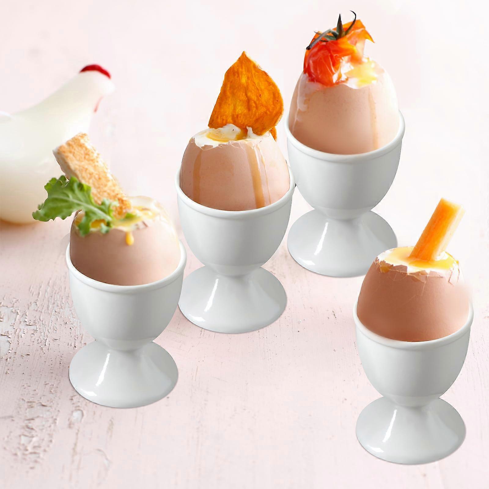 Set of 4 Porcelain Egg Cups Easter Gifts Egg Stand for Any Breakfast Table Hard and Soft Boiled Eggs White Easter Gift