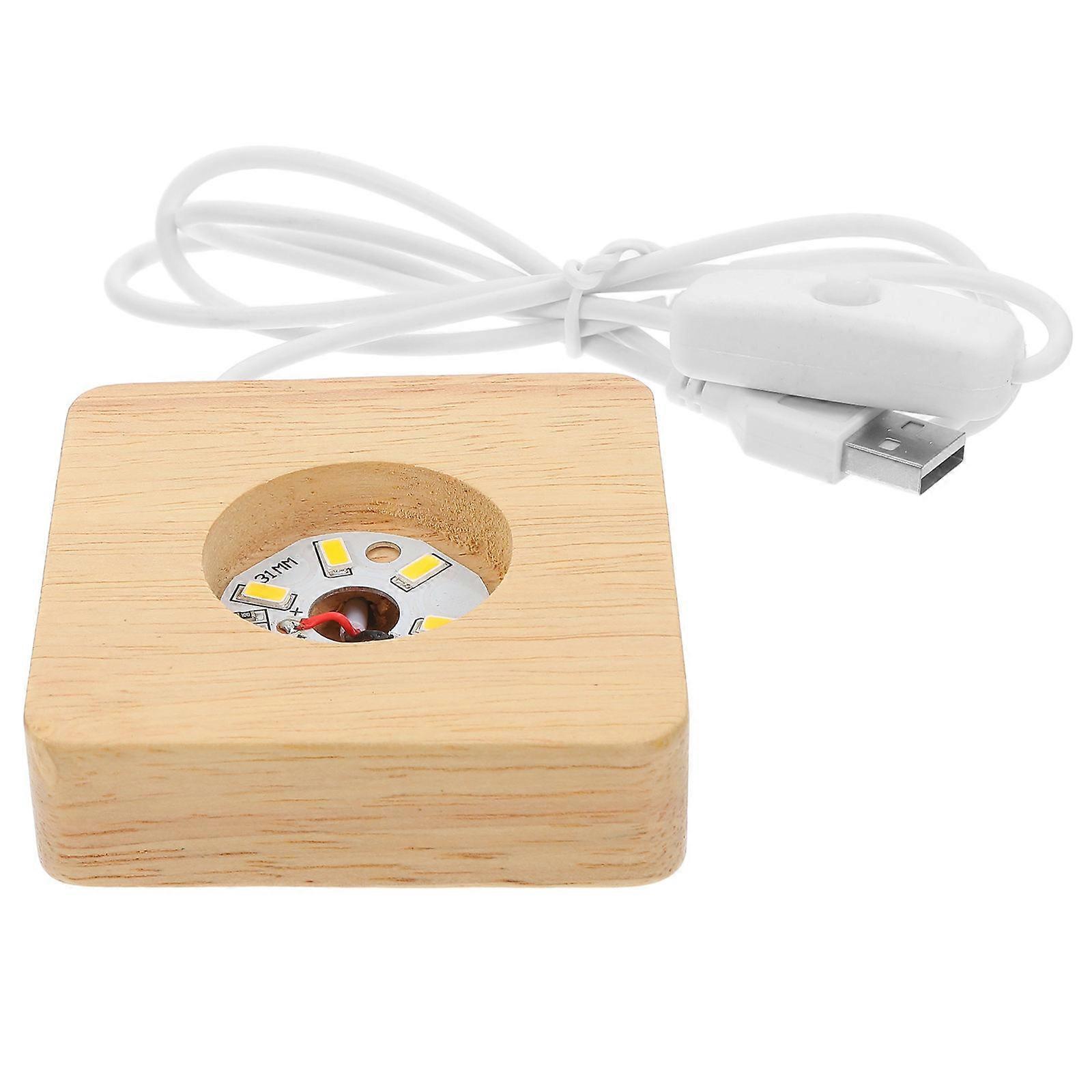 Luminous Wooden Base Led Light Display Pedestal For Night Light Beige 7.00X7.00X2.00CM 1Pack