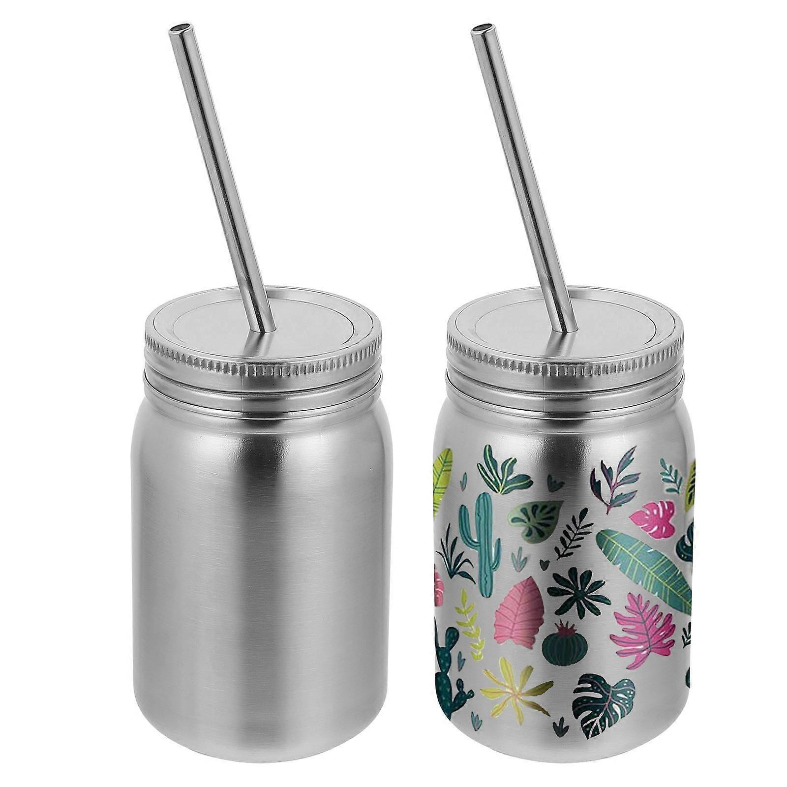 Drinking Jar Stainless Steel Bottles Jars Thermal Sublimation Transfer Cups for Home Use Multi Color 14.5X8cm 500ml Insulation 2 Sets