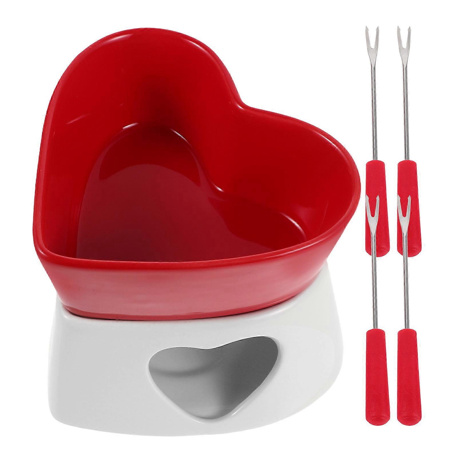 Ceramic Chocolate Melting Pot Heart Shaped Mini Fondue Pot for Parties 1 Set
