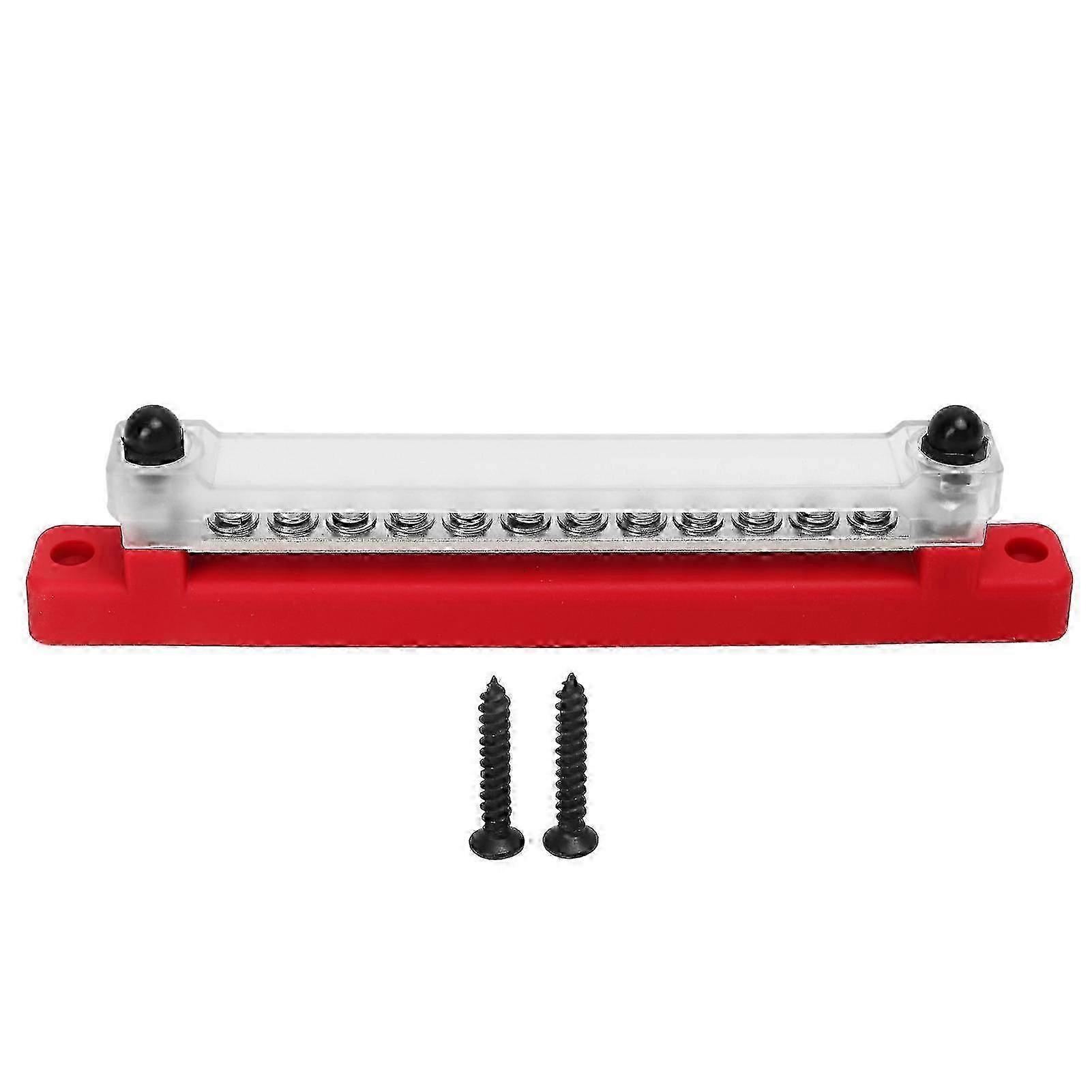 48V 150A 12 Terminal Bus Bar Power Distribution Block with Cover M6 Studs M4 Screws for Car RV Marine Boat Red