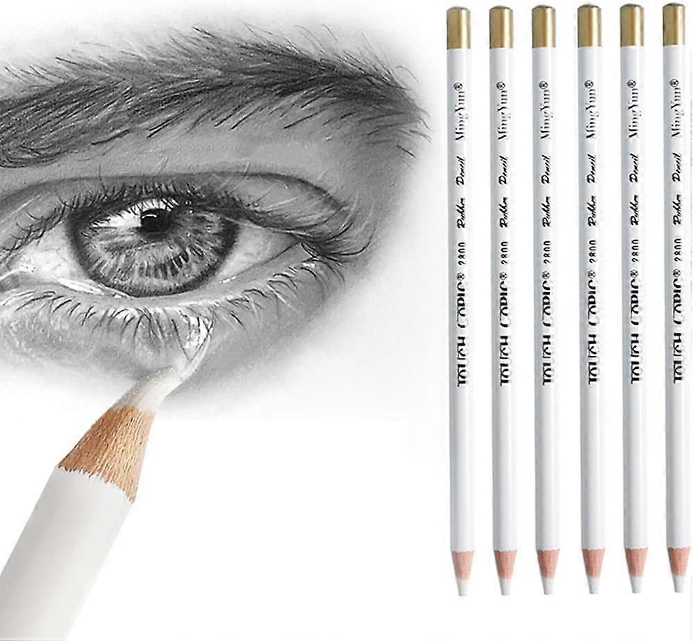6Pcs Eraser Pencils Set for Artists, Wooden Sketch Eraser Pen for Charcoal Drawings,17.5Cm