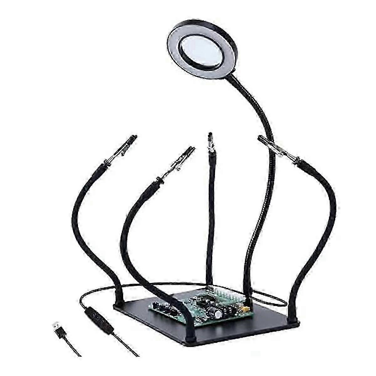 Soldering Station with 3 LED Magnifying Lights and 4 Flexible Arms for Electronic Projects