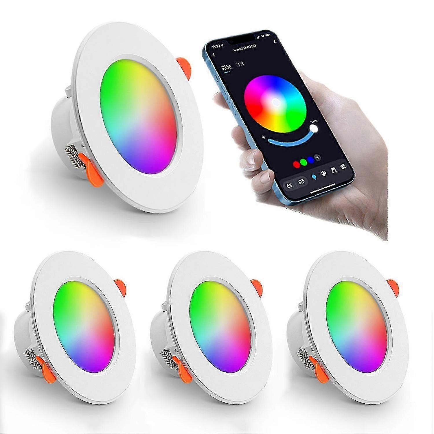 Led Recessed 108w (60w Equivalent) Rgb Color Change Dimming Colorful Rgbw Ip44 Rgb+cct Round Dimmable Recessed By Bluetooth (set Of 4)