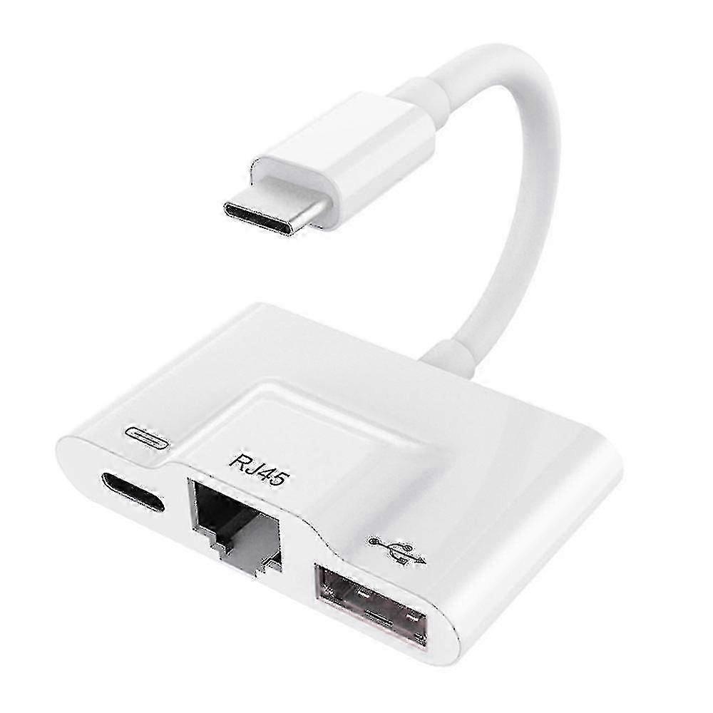 3 In 1 Charger Adapter Suitable for Type-C to LAN 100Mbps Ethernet RJ45 Connection