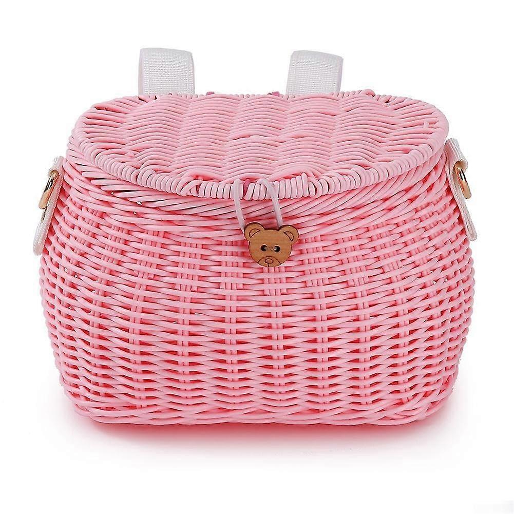 Woven Basket for Kids Bicycles, Pink Color, Ideal for Outdoor Activities and Daily Use, Durable Material, Universal Fit