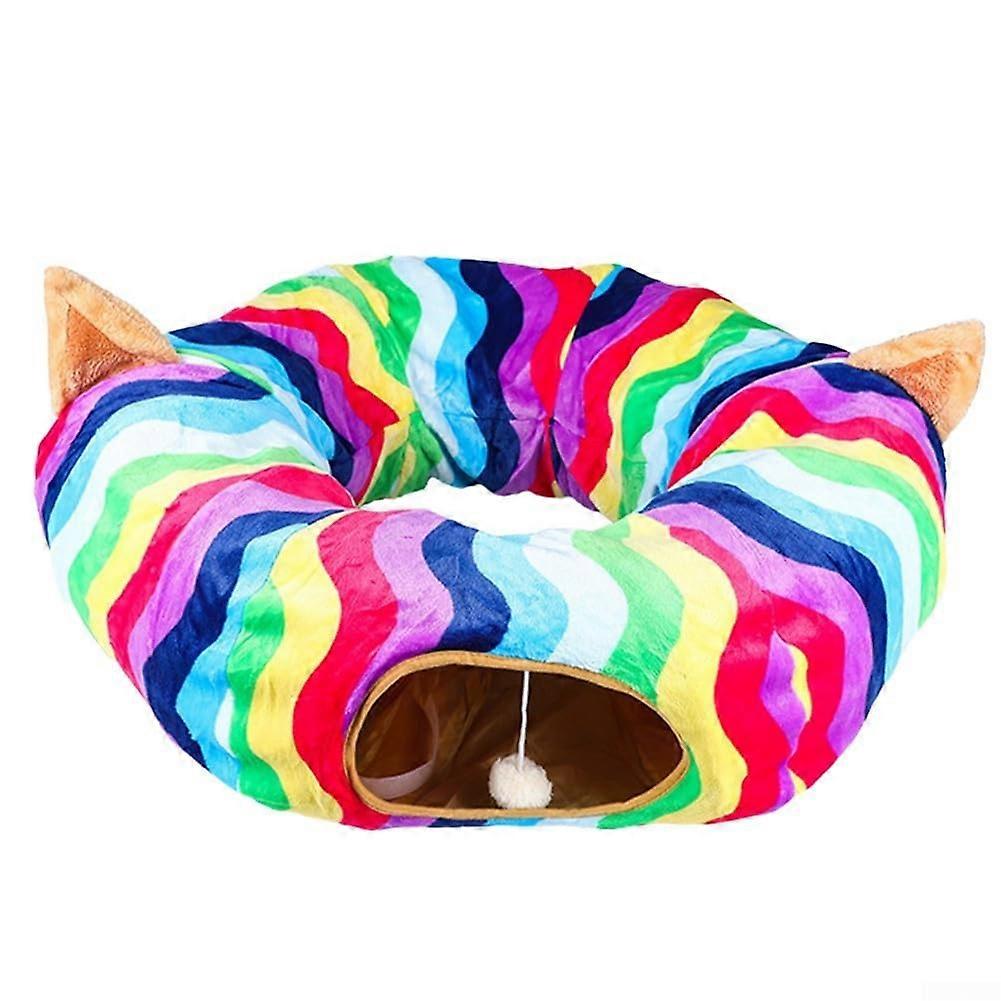 Foldable Cat Tunnel with Mat, Interactive Flannel Tube for Indoor Cats, 80cm Diameter, 25cm Passage, Collapsible Kitten Hideout