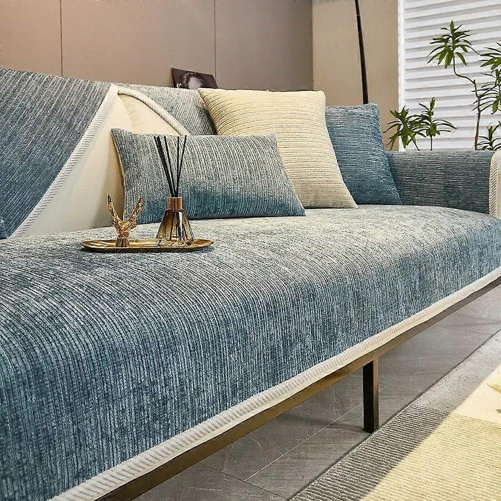 Stoff-Sofabezug Blau 90x240cm, Rutschfest Couch-Schutzmatte für L-Form Sofakissen, Vier Jahreszeiten Wohnzimmer Decor