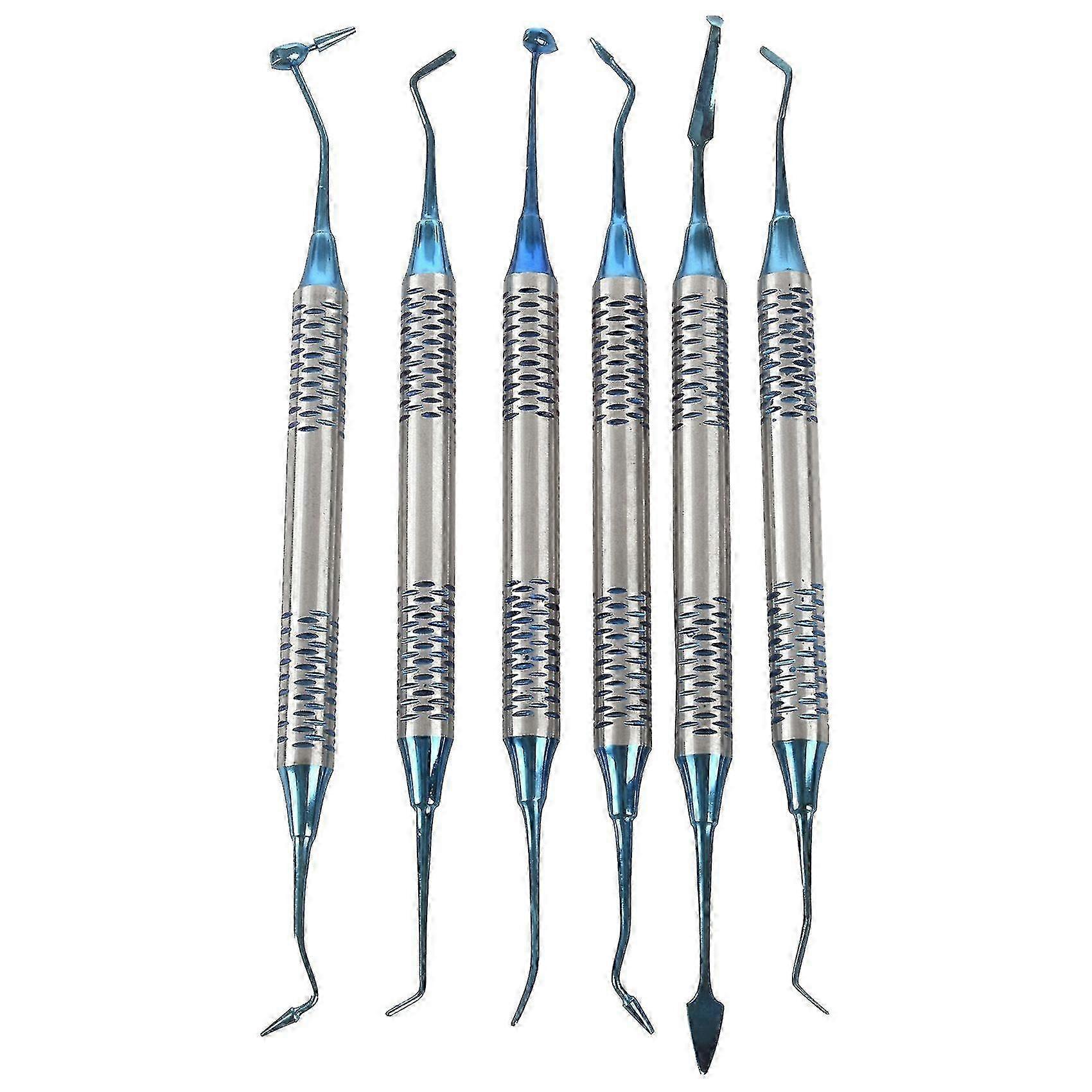 Set di spatole di riempimento in resina composita dentale da 6 pezzi con manico spesso e testa placcata in titanio