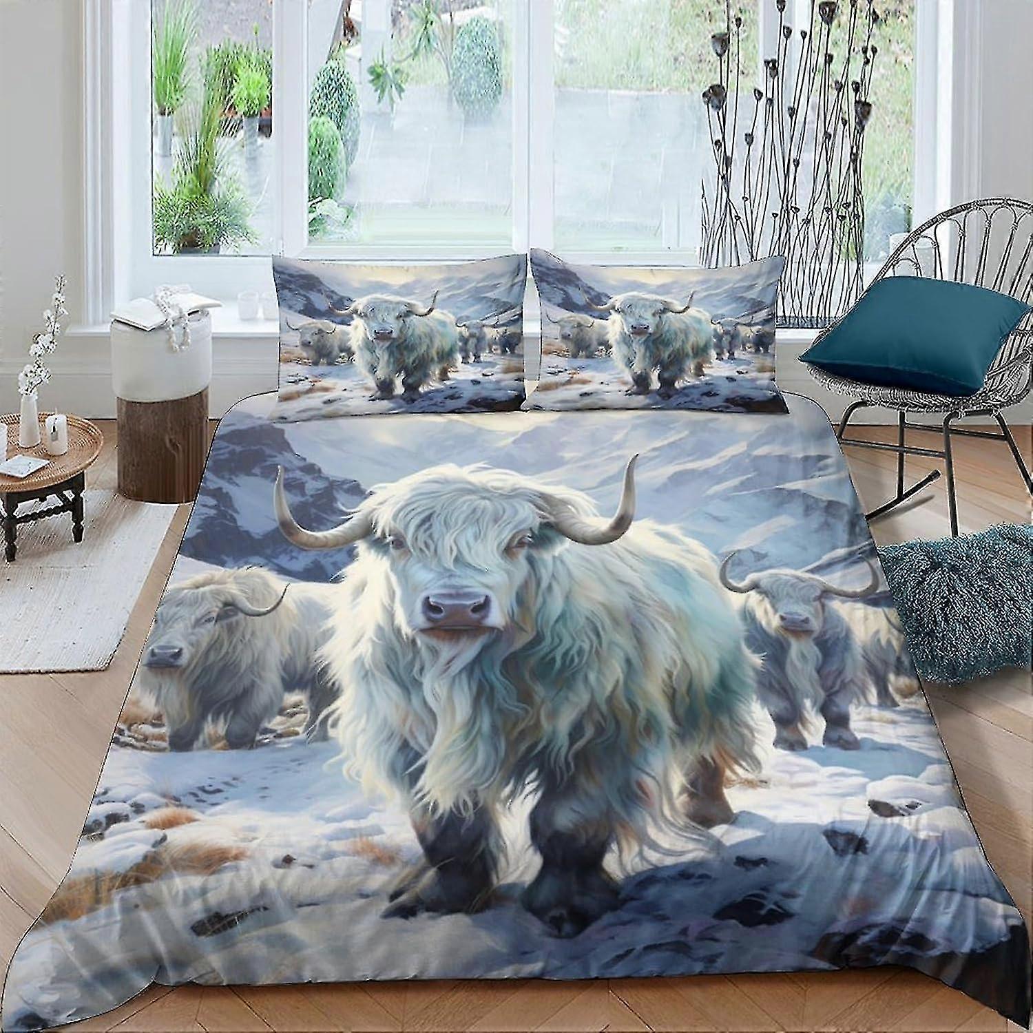 Highland Cow Comforter Cover Soft Microfiber Duvet Cover Set Anti-Allergic with Zipper Closure Double