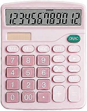 1pc Desktop Solar Calculator - 12 Digit Display - Dual Power Student Calculator Office Computer (Pink)