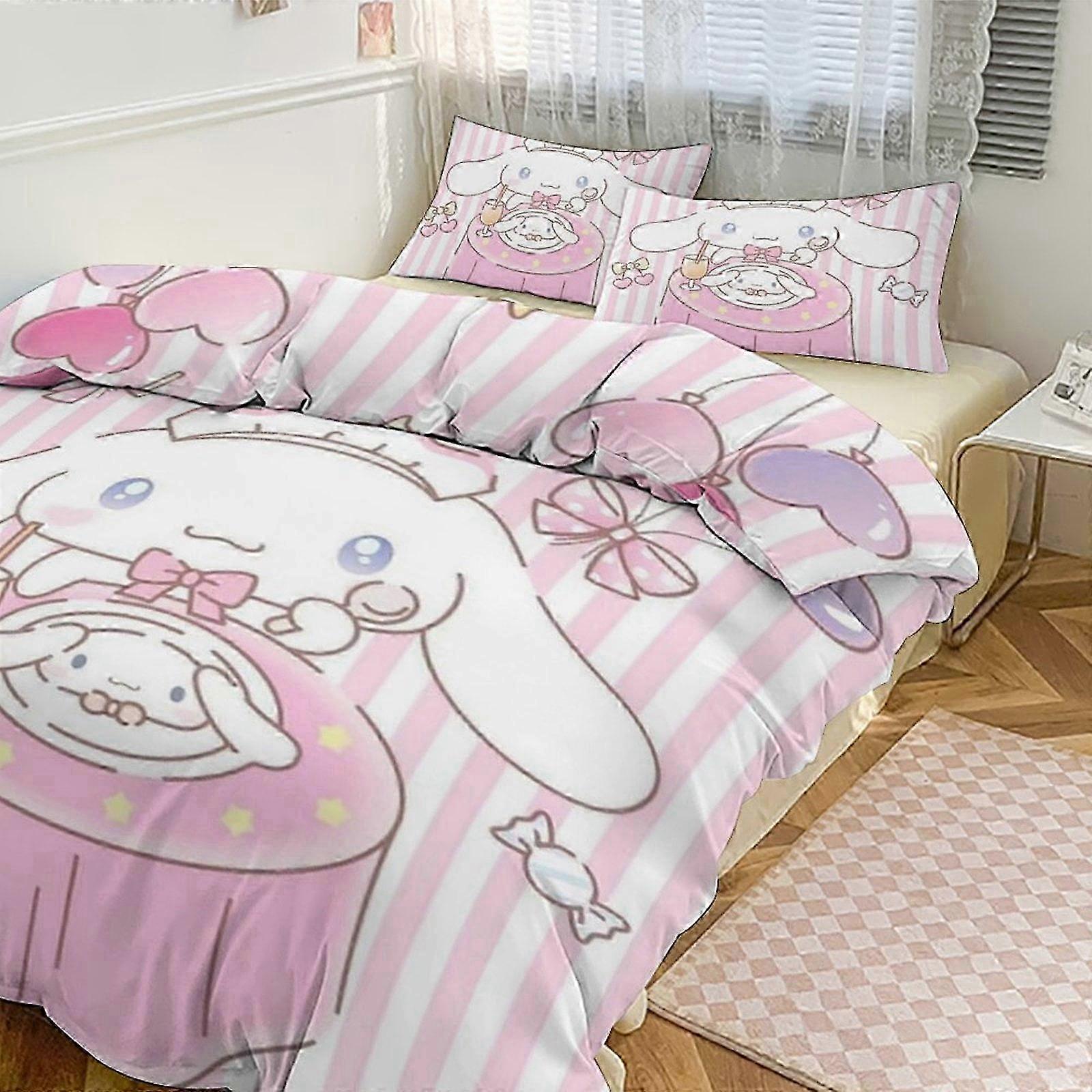 Cinnamoroll 3 PCS Conjunto de Cama Edredom Capa de edredão Capa de colcha para crianças adolescentes Decoração do quarto