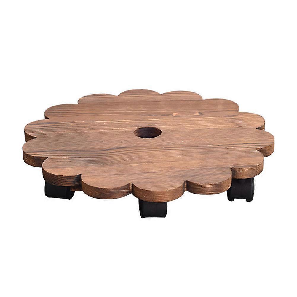 Flower Pot Stand with Lockable Wheels Rolling Base for Plants Durable Creative Holder with Drainage, Strong Carrying Capacity, Solid Wood Design