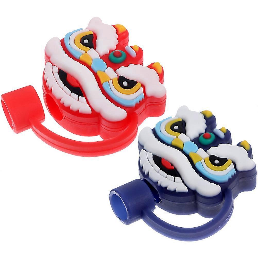 Reusable Silicone Straw Tips Covers Lion Head Shape Prevent Liquid Leakage For General Users 2Pcs