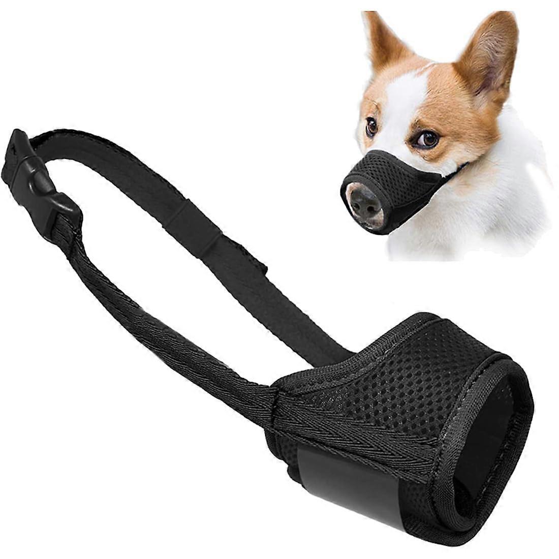 Dog Muzzle with Velcro Closure, Soft, BiteProof, Safe and Breathable for Barking and Chewing, Adjustable Strap, Mesh Design, Black, Size L