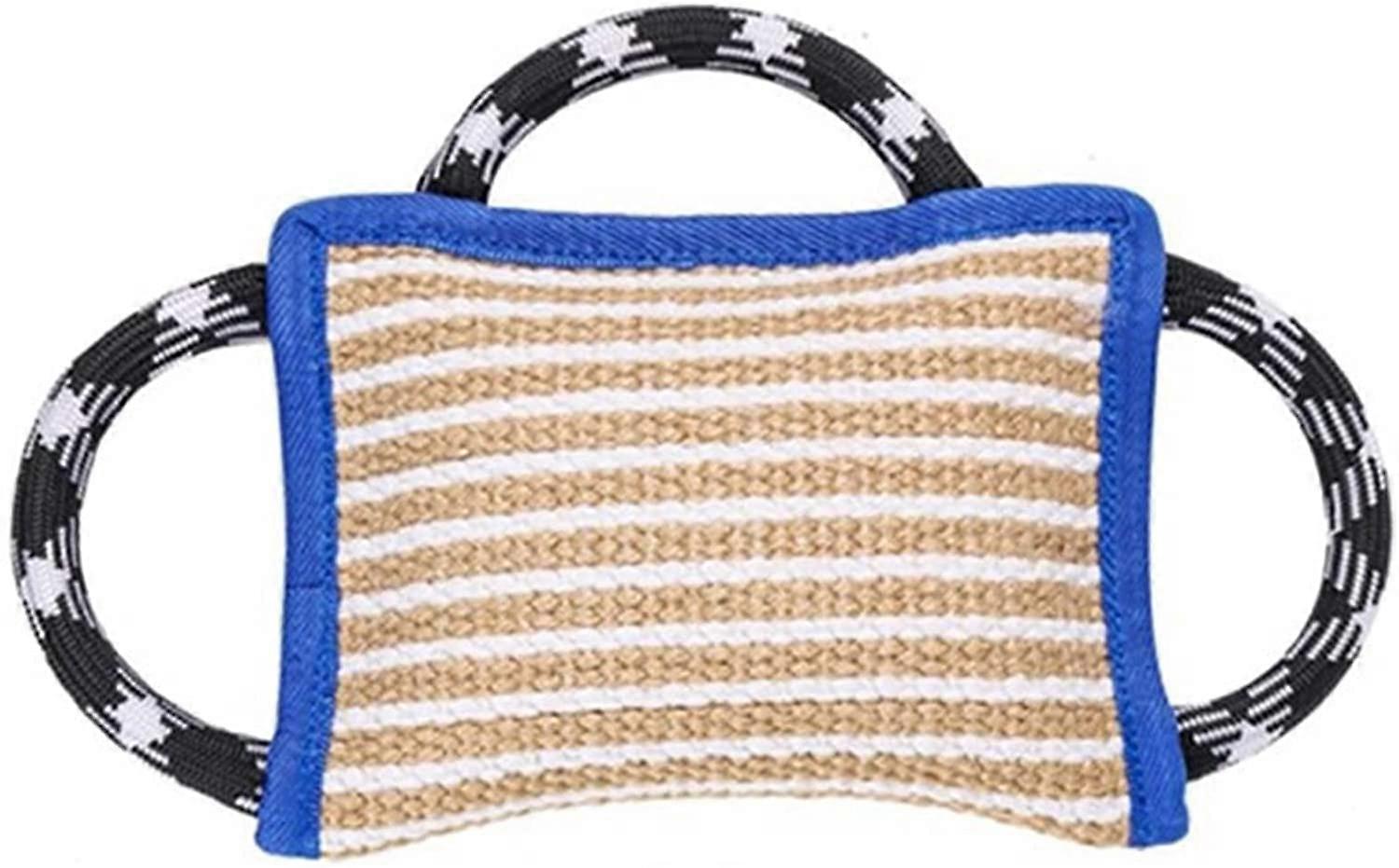 Dog Tow Toy Jute Bite Cushion for German Shepherds, Tear-Resistant Floating Teething Bag, 3-Hand Bite Cushion, Blue Edge
