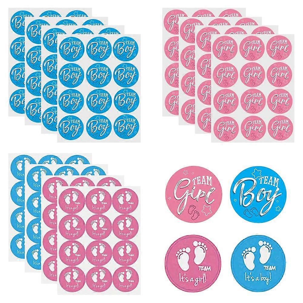 Pack of 144 Gender Reveal Stickers, Team Boy Girl Labels, Blue Pink Round