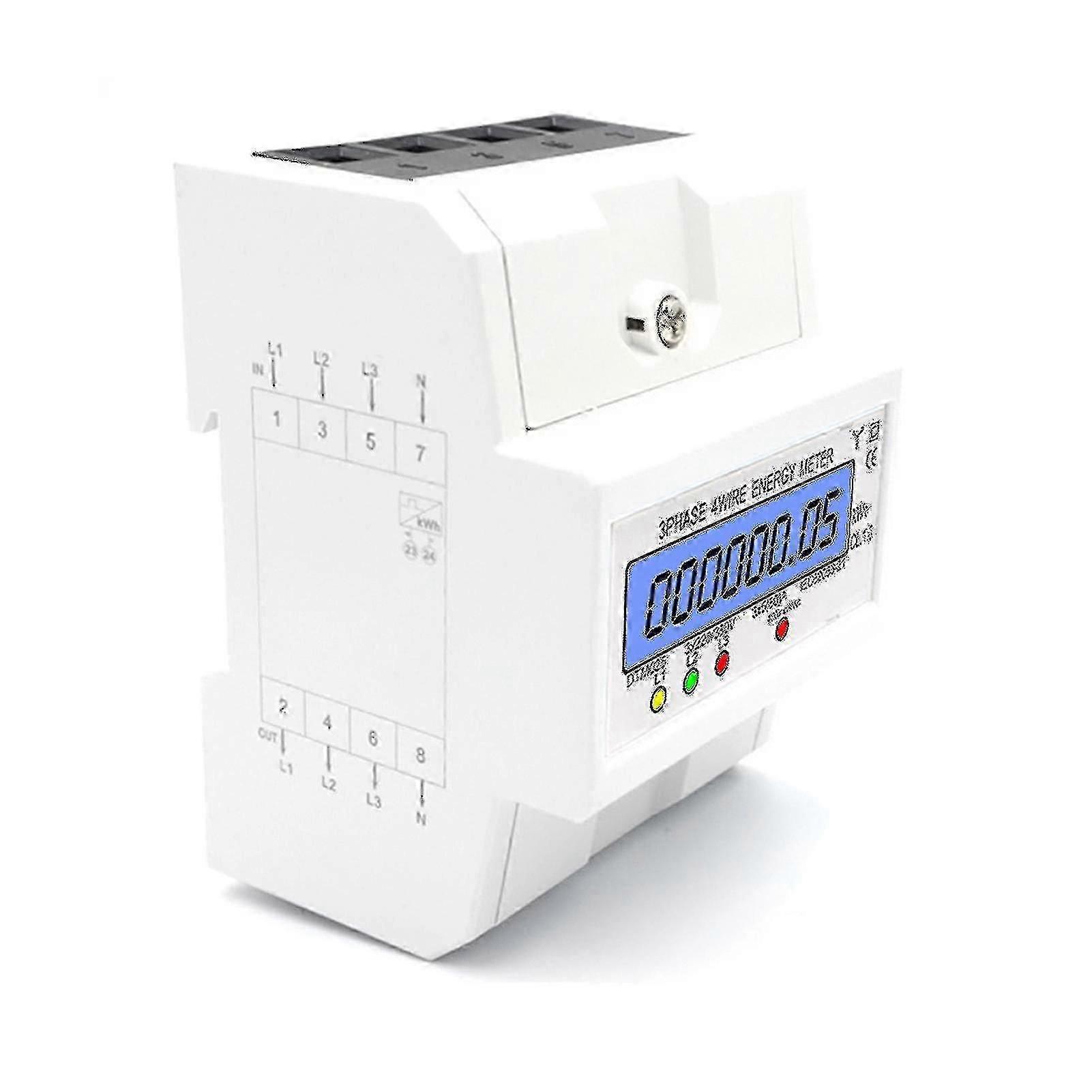 عداد طاقة ثلاثي الطور وأربع أسلاك، استهلاك طاقة 220/380 فولت، 5-80 أمبير، عداد كيلووات ساعة، تركيب سكة دين، عداد طاقة كهربائي رقمي مع شاشة عرض LCD بإضاءة خلفية