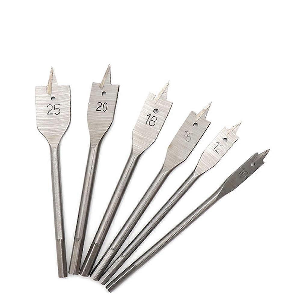 Flat Drill Hole Cutters Set of 6, 10-25 mm HCS Hex Shank Spade Bits for Wood and Metal Cutting