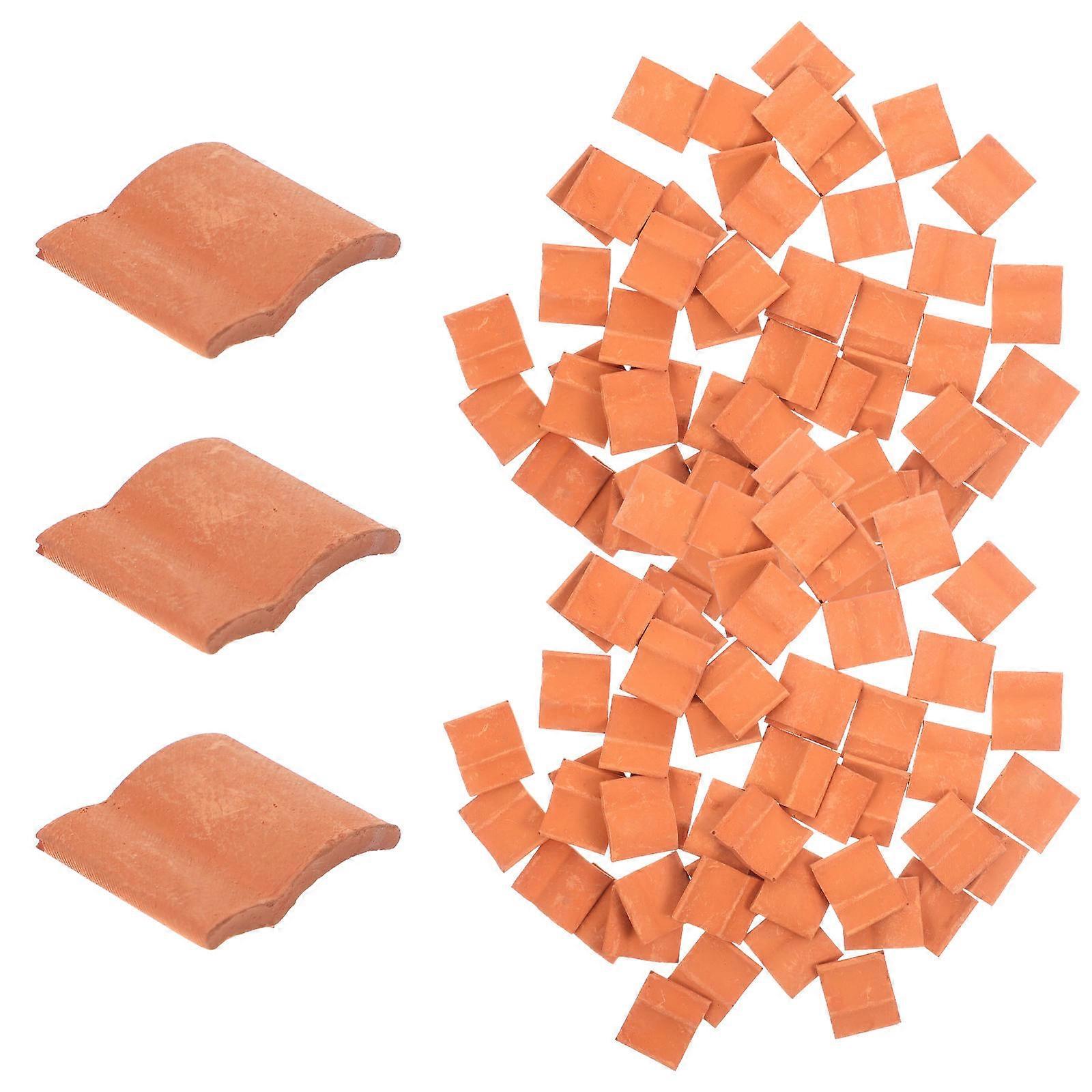 Miniature Roof Tiles Pottery Clay Rectangular For Project Model Architecture Building Display Orange 2X1.7cm 50Pcs