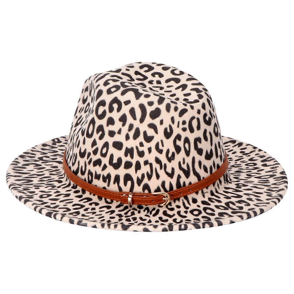 Women's British Style Woolen Jazz Hat Leopard Print Lightweight Comfortable Chic Fall Accessory for Parties Events Beige