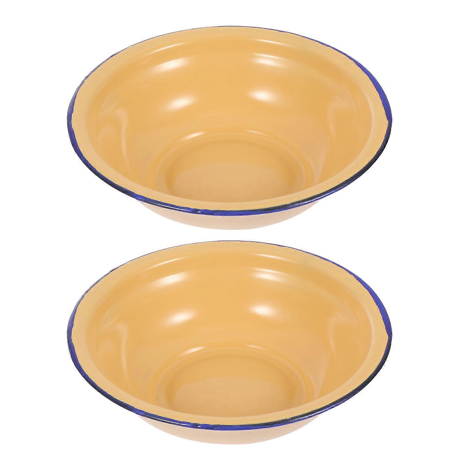 Enamel Basins Vintage Soup Plates Home Use Yellow 22x22x6cm Anti-Corrosion 2Set