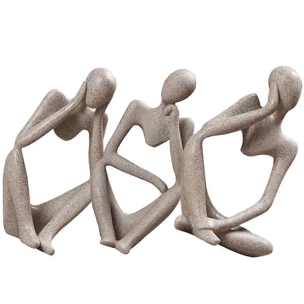 Grey Resin Thinker Statue for Decoration 3 Pieces Modern Home Decor Craft Small Size