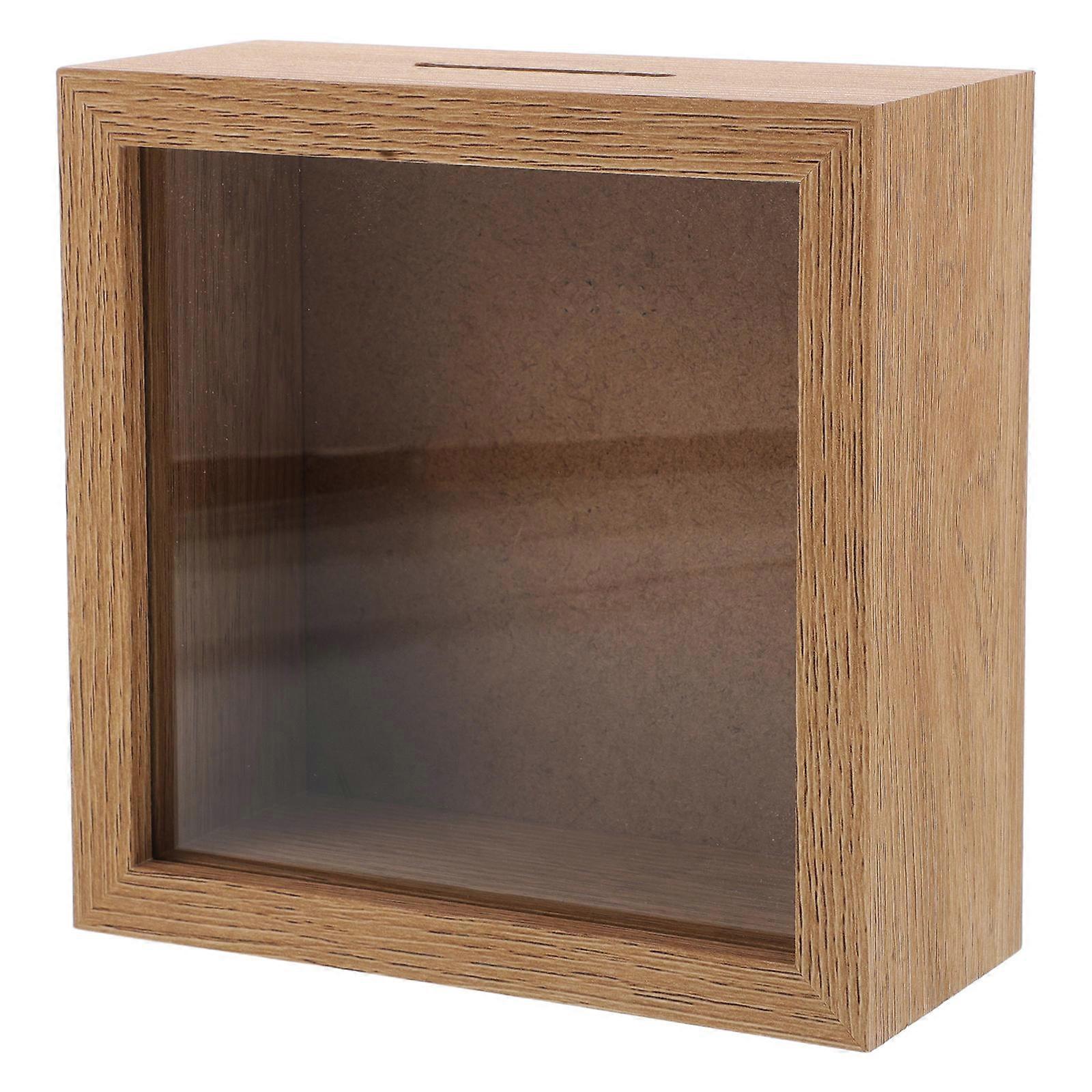 Wooden Piggy Bank with Unique OneWay Entry Design for Decoration Beige Color Multifunctional Use 7x4.5x4.5 Inches