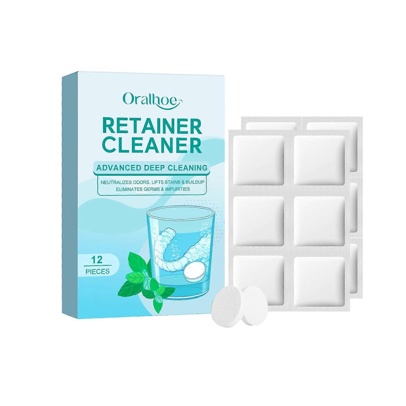 Retainer Cleaner Tablets, 12PCS Ταμπλέτες καθαρισμού οδοντοστοιχιών για Aligner, Mouth &; Night Guard, Εργασία με υπερήχων Retainer Cleaner, Γεύση μέντας