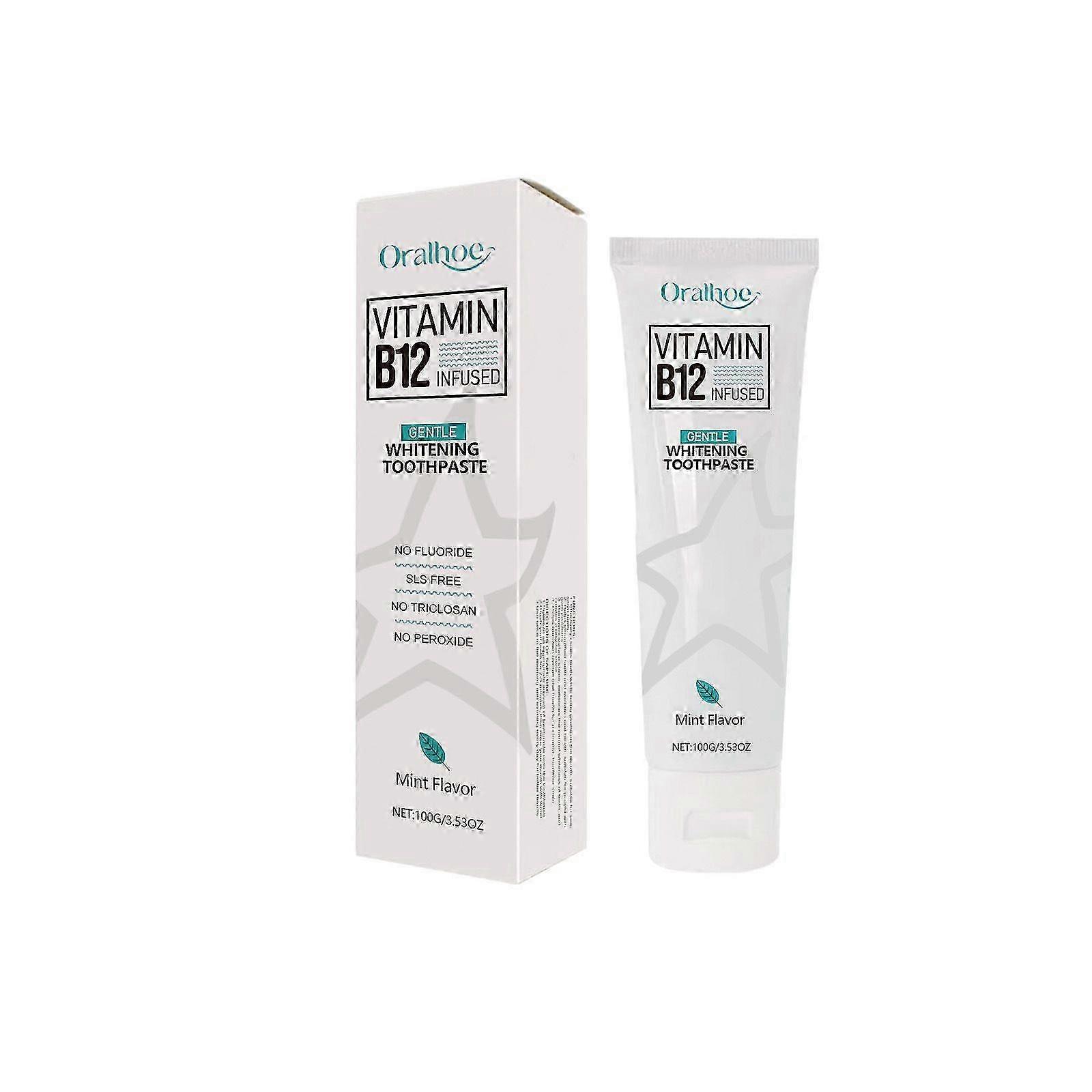 2025 Vitamin B12 Whitening Toothpaste, Deep Cleansing Toothpaste, Fluoride-Free Formula for Sensitive Teeth, Gentle and Effective Formula, Mint Flavor