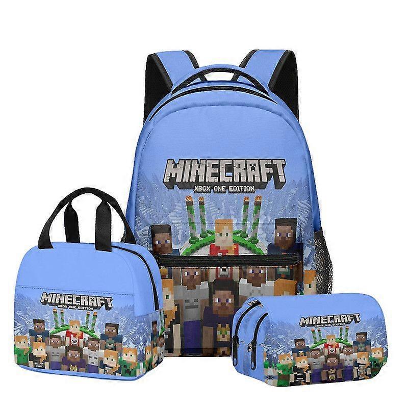 3D New Product Minecraft Primary and Secondary School Backpack Lunch Bag Double Layer Pen Bag Three Piece Set