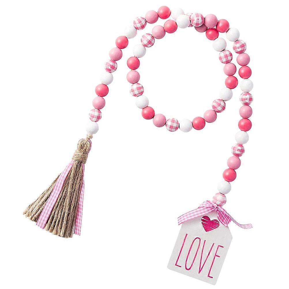 Pink Wooden Bead Garland with Tassel for Home Decor Rustic Style Valentine Party Decoration 7.8 Inches