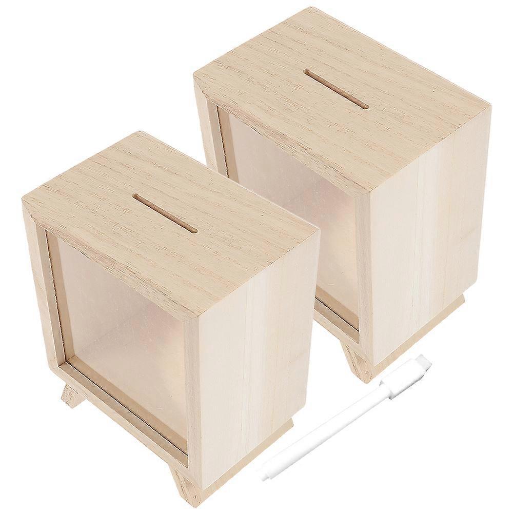 Wood Money Saving Jar Set Unbreakable Coin Bank for Adults Stylish Desk Decor Includes Blank Savings Challenge Pen