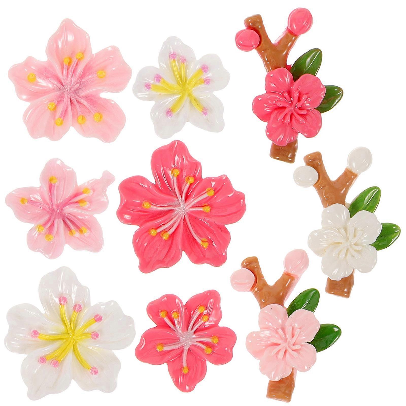 Mini Flower Magnets Set Color Flower Charms Home Decoration Plastic Peach Blossom 3.00X3.00X0.70CM 9Pcs