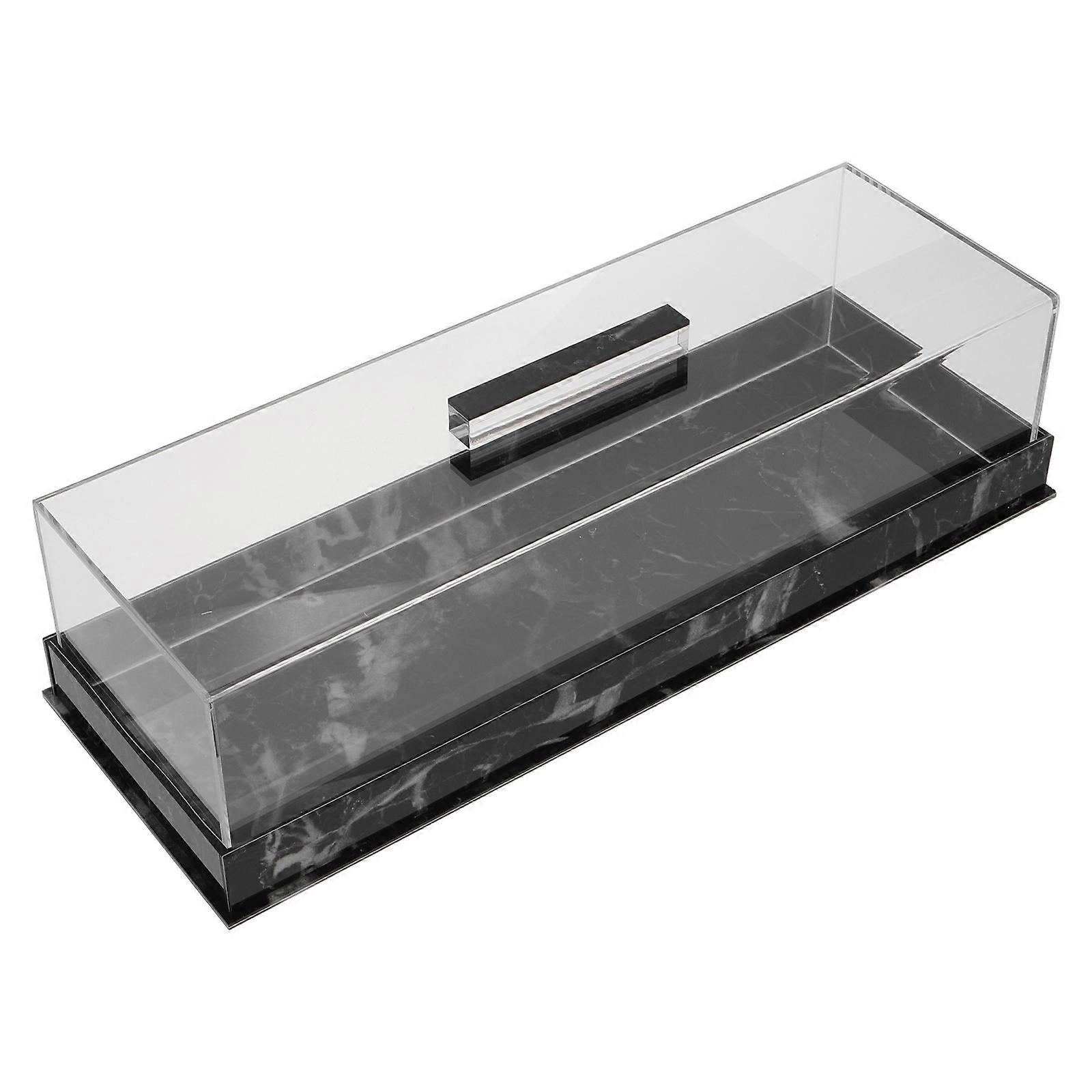 Rectangular Cake Tray With Lid Clear Pastry Display Case Black Marble Base For Bakers 35.50X12.70X9.00CM Display 1Pcs