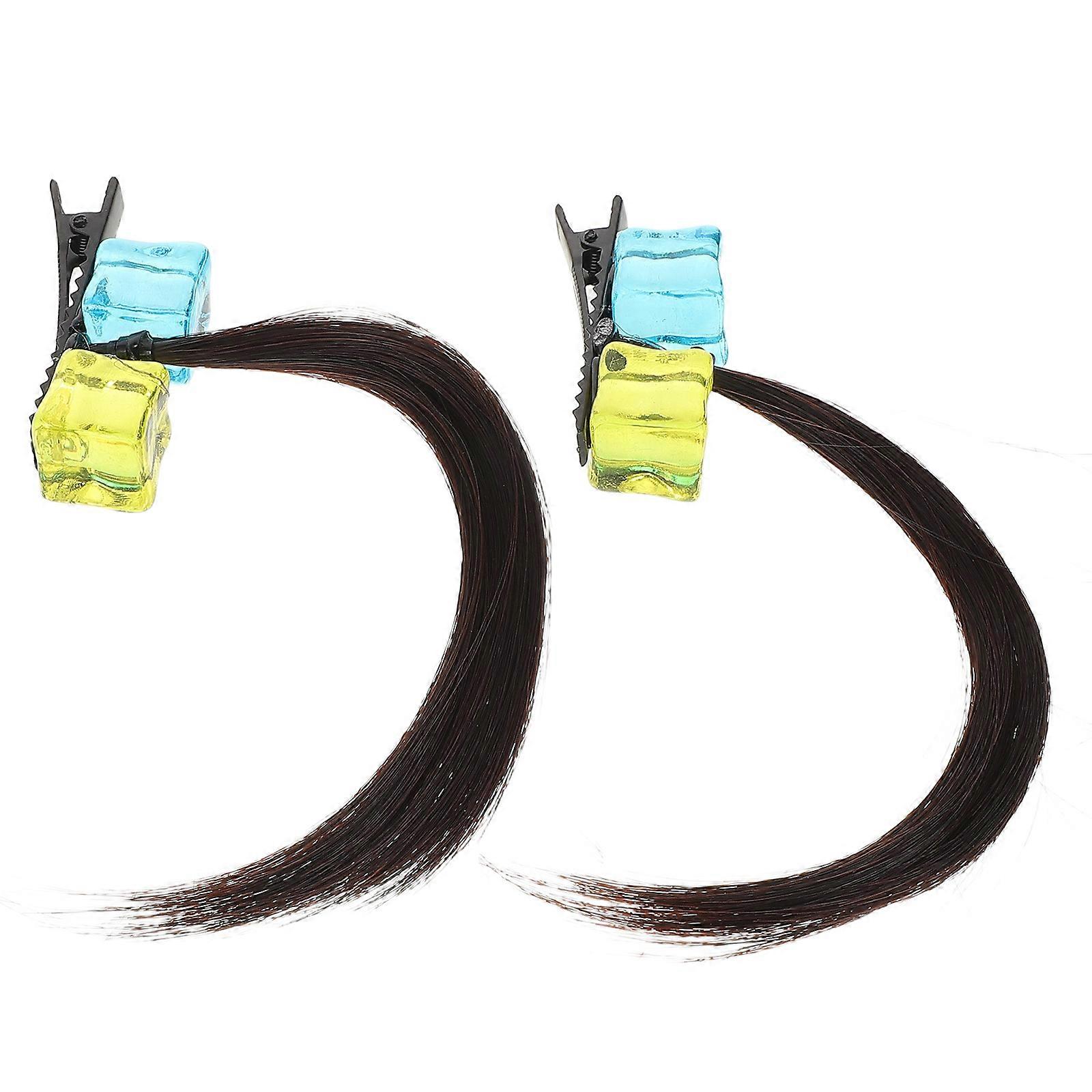 Small Barrettes For Fine Hair Duckbill Side Clips Women Cosplay Parties Ice Cube Shape Multi 2Pcs Secure Hold