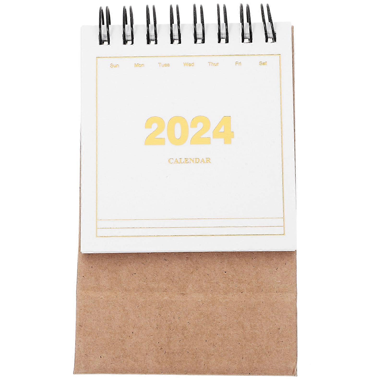 Office Desk Calendar 2024 Tabletop Small Calendar School Use Paper Metal Ring Scheduling 1Pcs