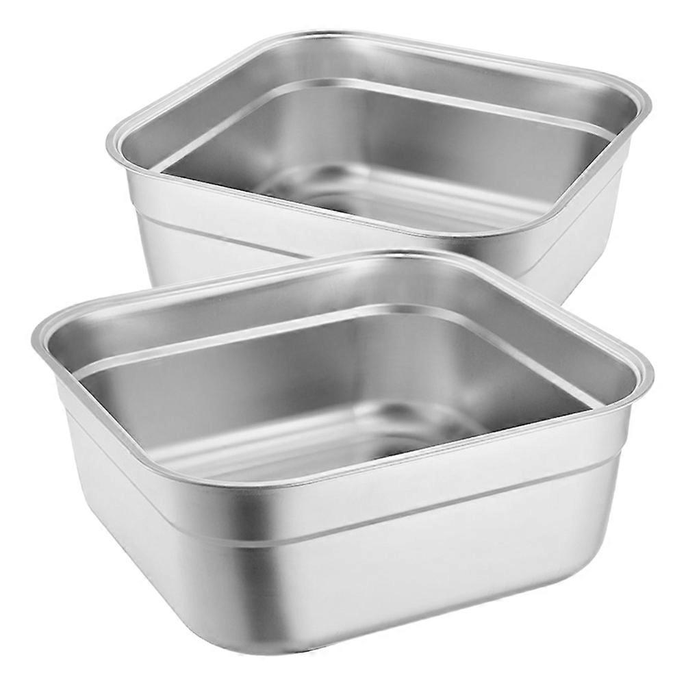 Sturdy Silver Square Vegetable Basin Wash Tub For Cooking Food Preparation Sturdy Silver 23.00X23.00X9.50CM Serving Soups 2Pcs