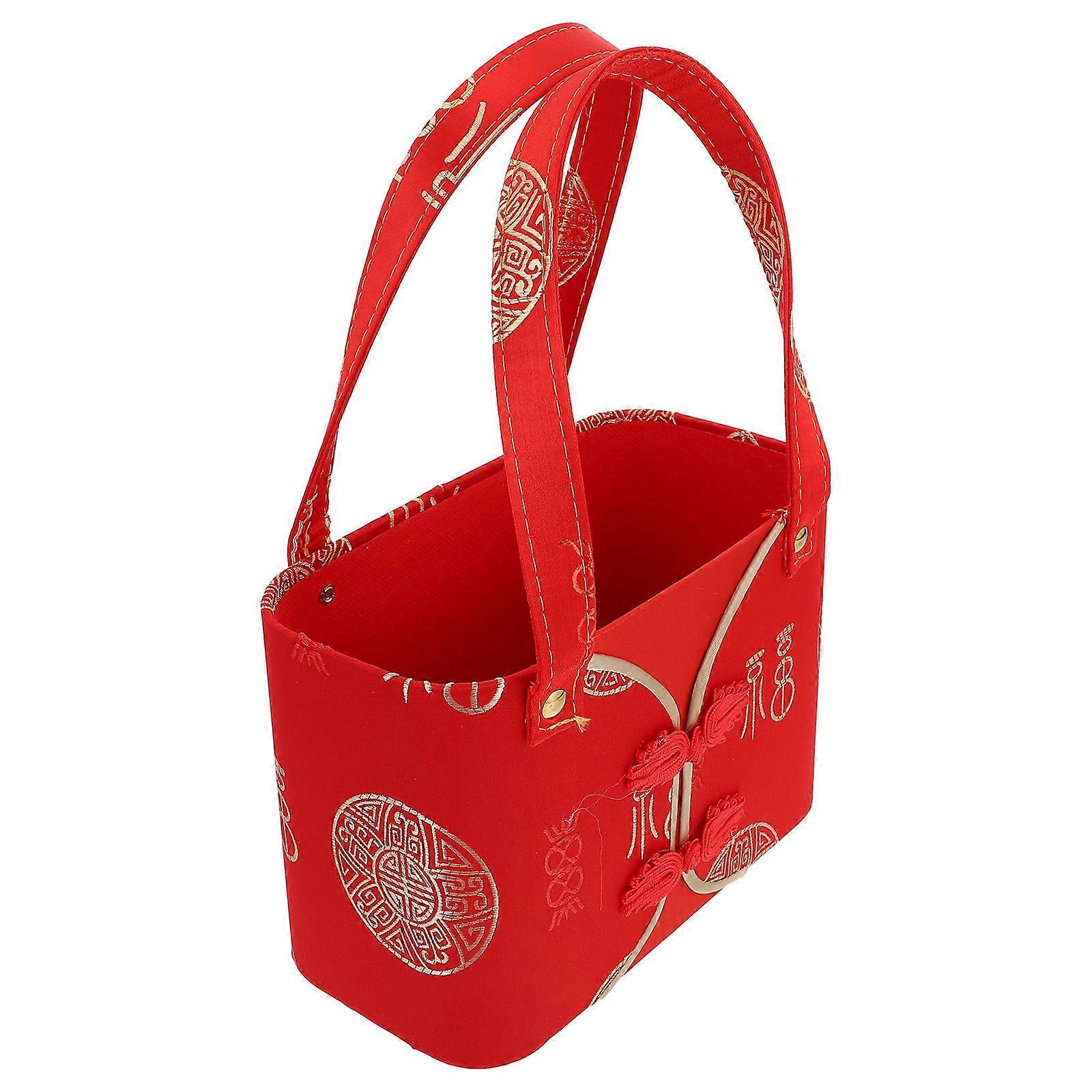 Red Fabric Flower Bouquet Bag for Stylish Design with Printing Pattern 70 Characters