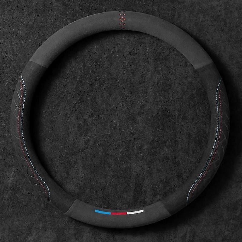 Suede Pattern Car Steering Wheel Covers for BMW 5 Series, AntiSlip, No Stitching Needed