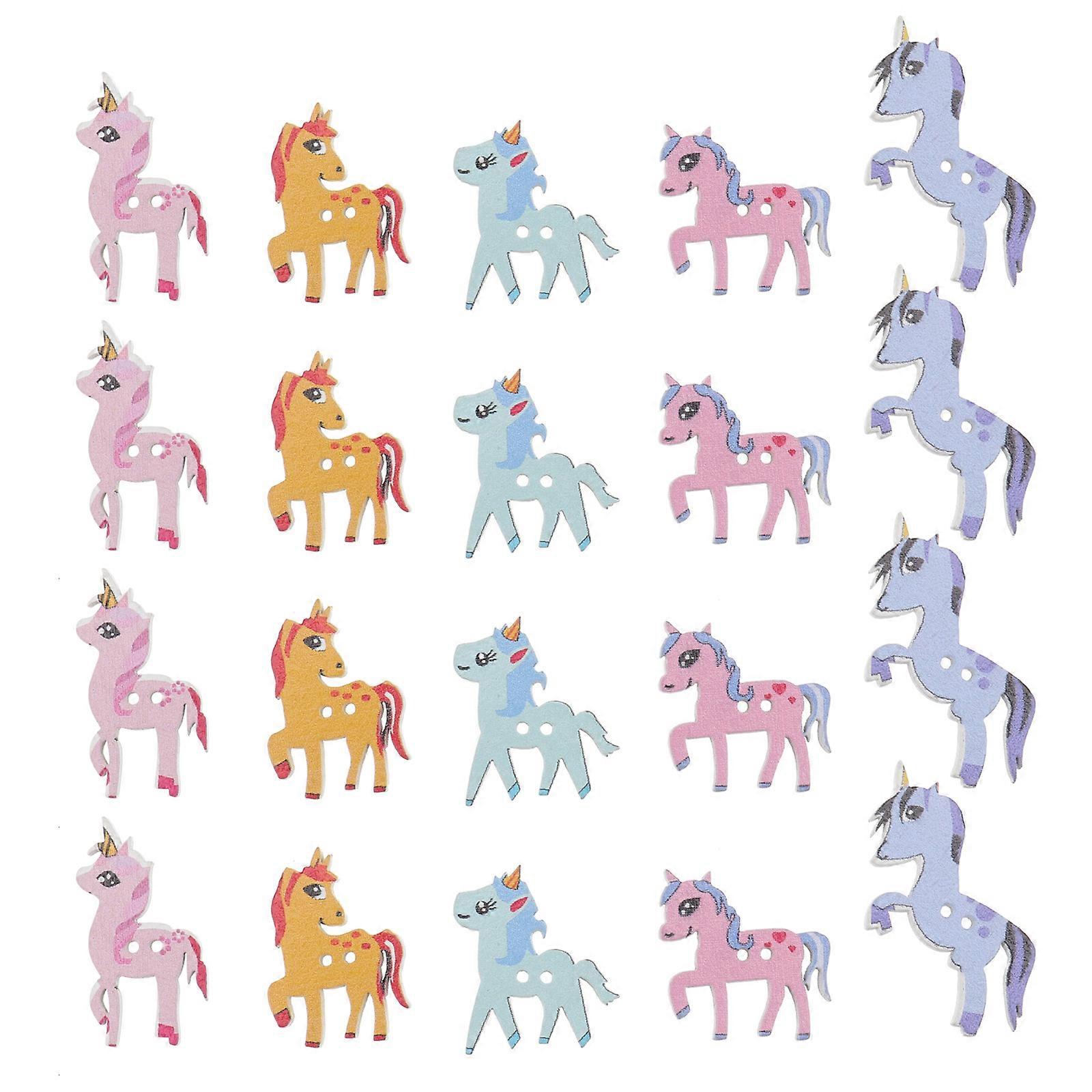 100pcs Children Clothes Button DIY Colorful Horse Shape Wooden Buttons