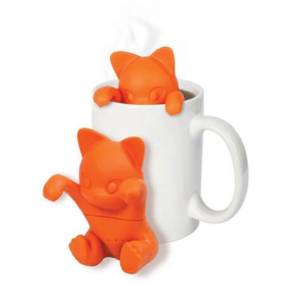Silicone Kitten Tea Infuser for Loose Leaf Tea at Home Easy to Clean with Fine Slots 1 Piece Orange