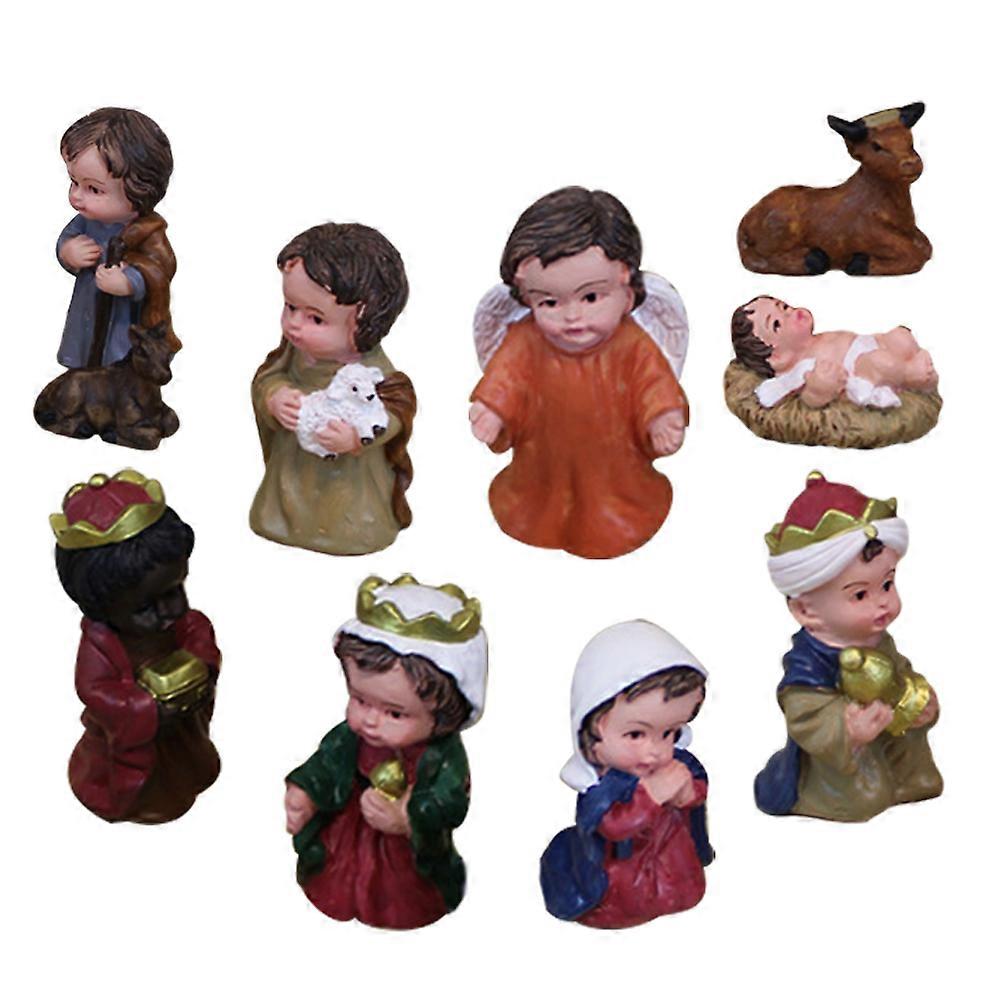 Resin Nativity Set Small Jesus Figurines for Home Tabletop or Fireplace Display Religious Christmas Ornament Sculptures