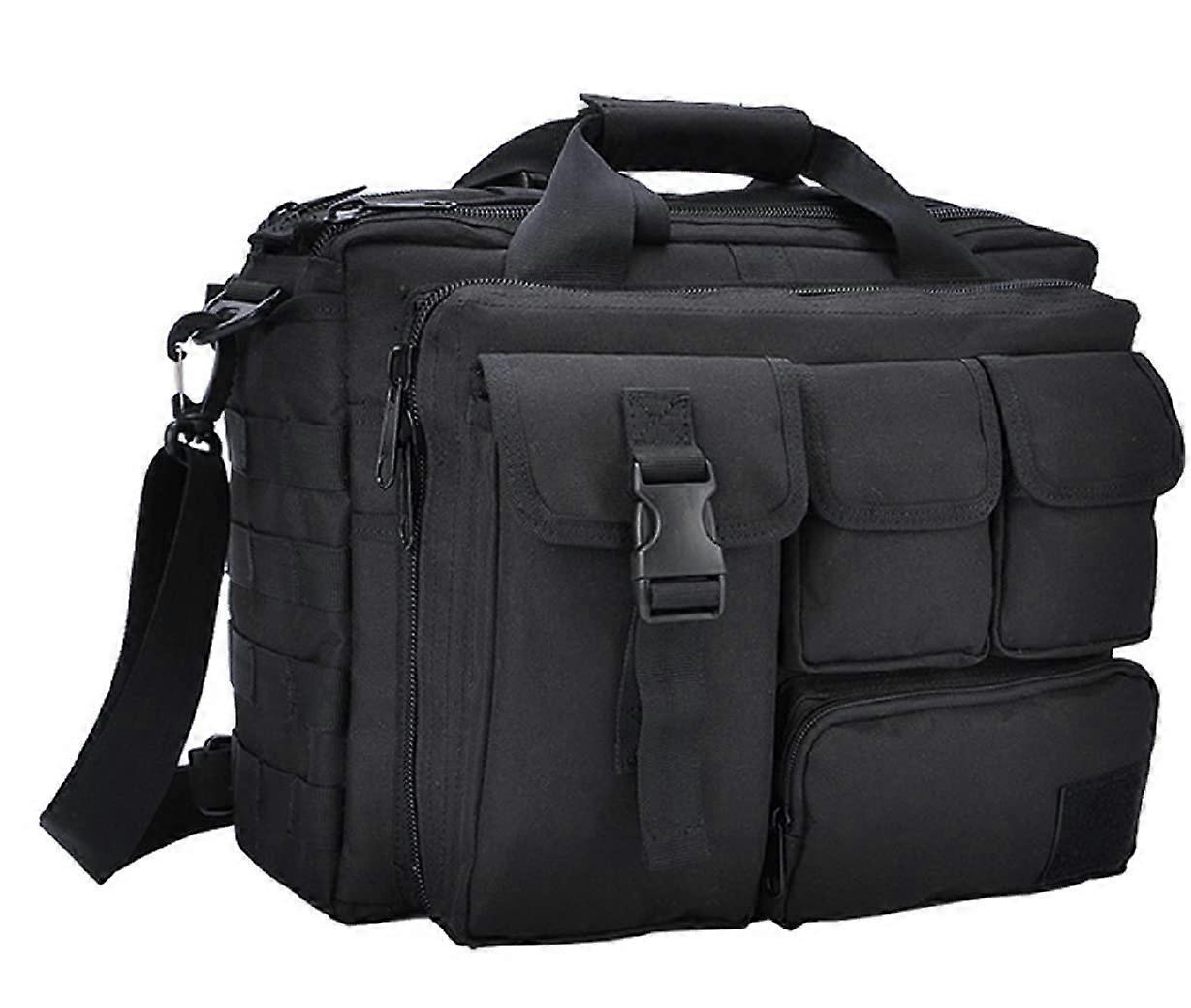 Tactical Briefcase Laptop Bag for 15.6 Inch Computers, Military Style Messenger Shoulder Bag in Black