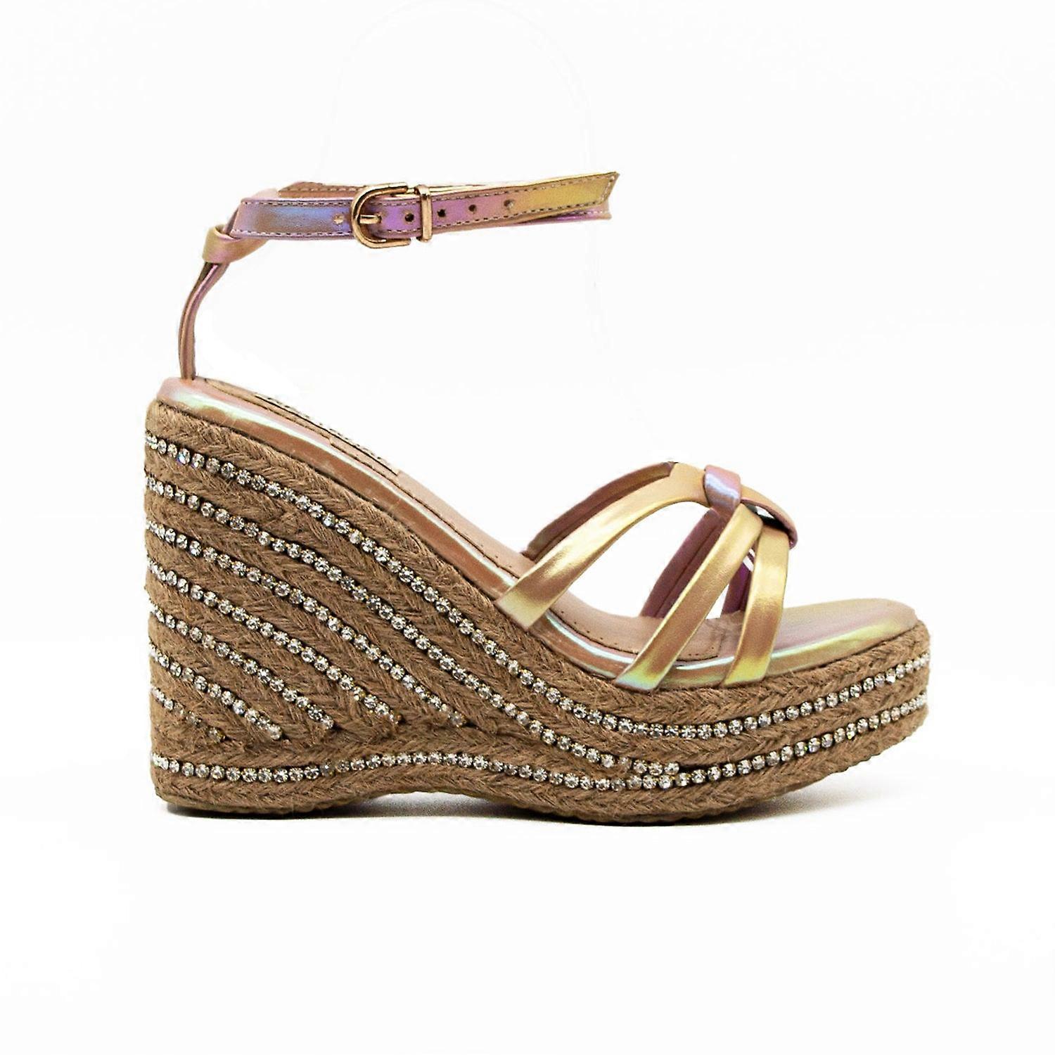 Alani nude hand embellished luxury wedge shoe