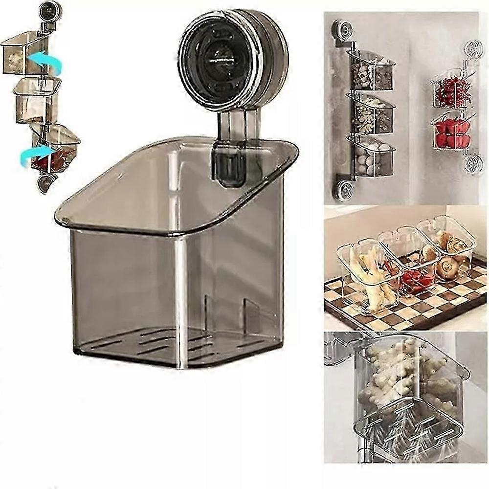 Suction Cup Rotating Organizer with 3 Tiers: Wall-Mounted Kitchen Storage Basket for Efficient Bin Management