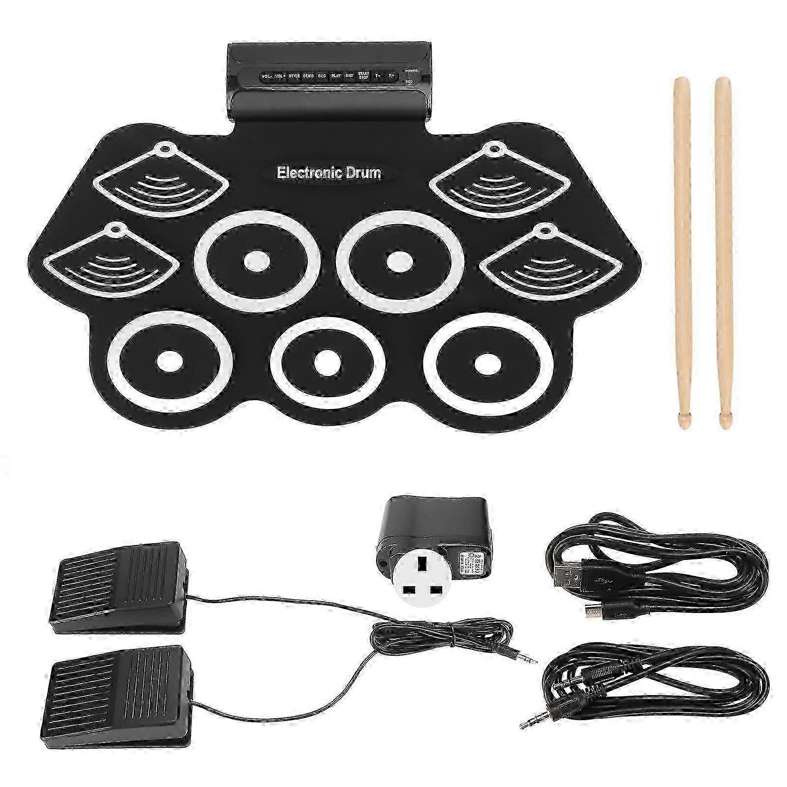 Electronic Drum Set Roll Up Practice Pad Midi Kit with Pedals Sticks Gift for Kids
