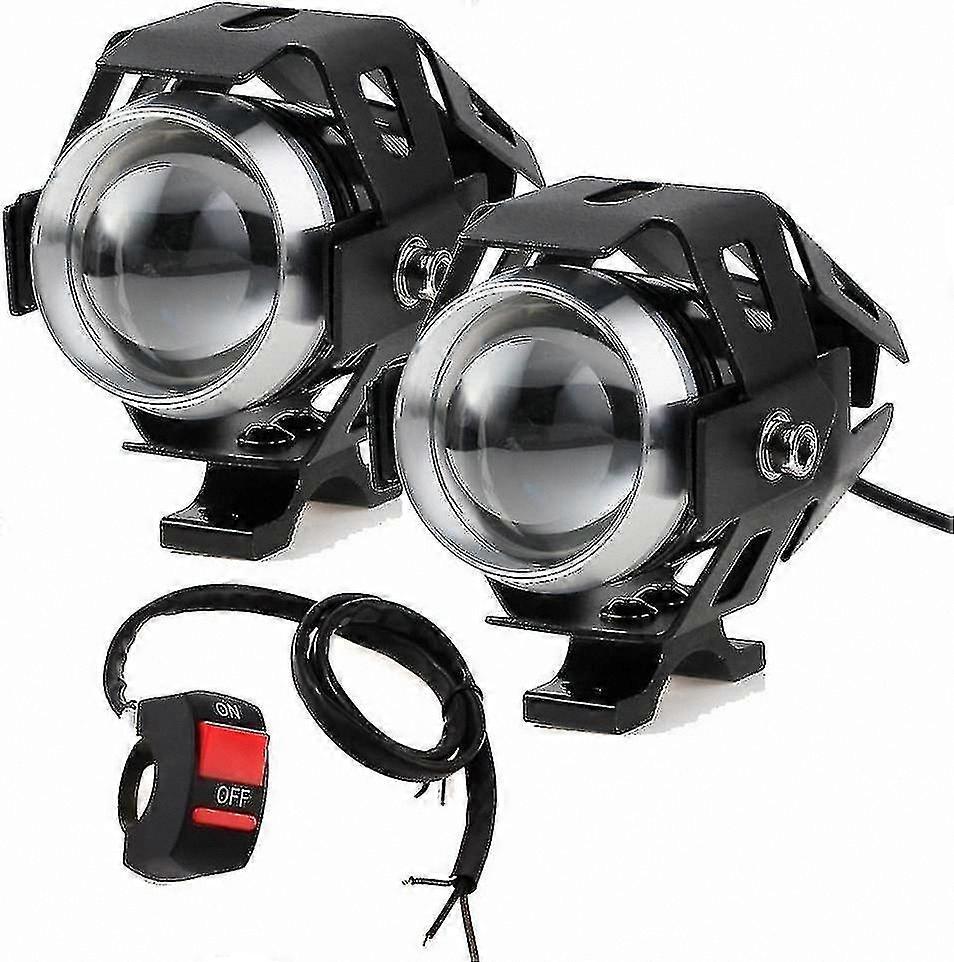 2pcs Motorcycle LED Headlights 15W 3000LM IP65 Waterproof with 3 Mode Switch for Additional Lighting Range Projection